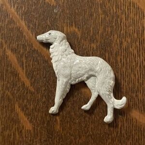 Vintage Borzoi Russian Wolfhound Dog painted white Brooch